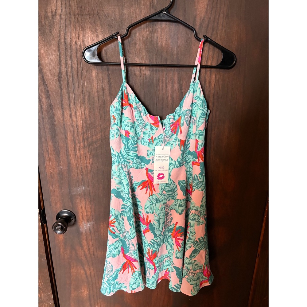 BuddyLove Mini Dress Small Pink Green Tropical Palm Floral CG3237 NEW